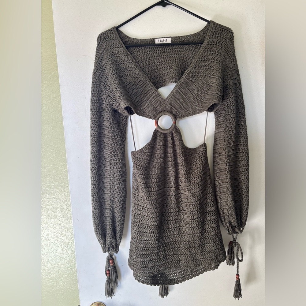 Lilyful Olive Green Crochet Mini Dress